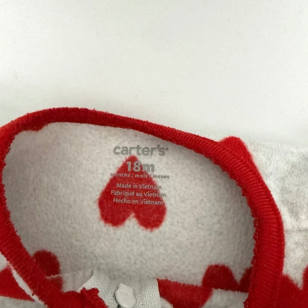 Carters 18M Red Heart Gray Fleece Footed Pajamas Long Sleeve Zip Up Sleepwear